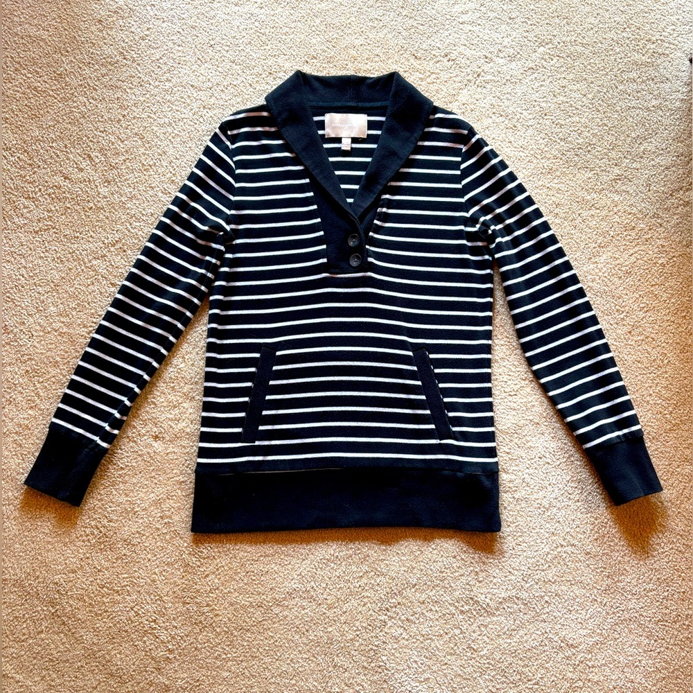 Banana Republic Shawl Collared Black and White Stripe Sweatshirt. Size Medium.